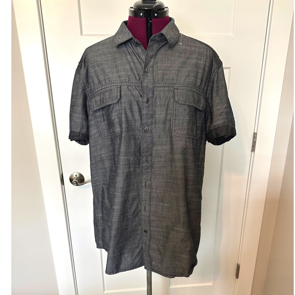 Rock & Republic Mens XXL Gray Chambray Short Sleeve Button Down Utility Shirt